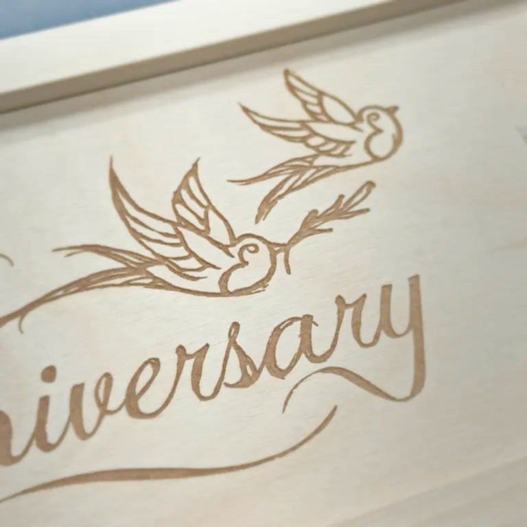 Love Birds Anniversary Wine Box Engraving Detail 1