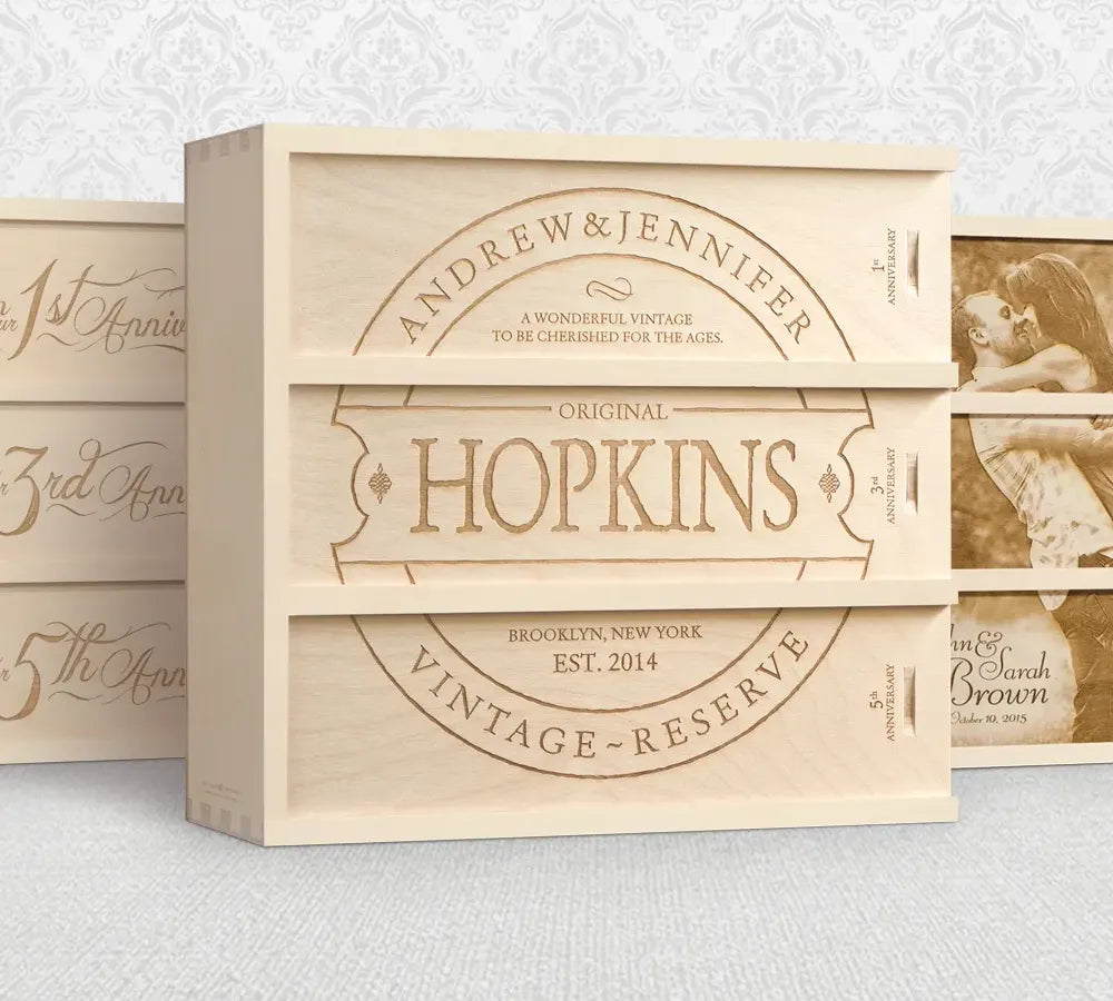 Engraved Anniversary Wine Boxes