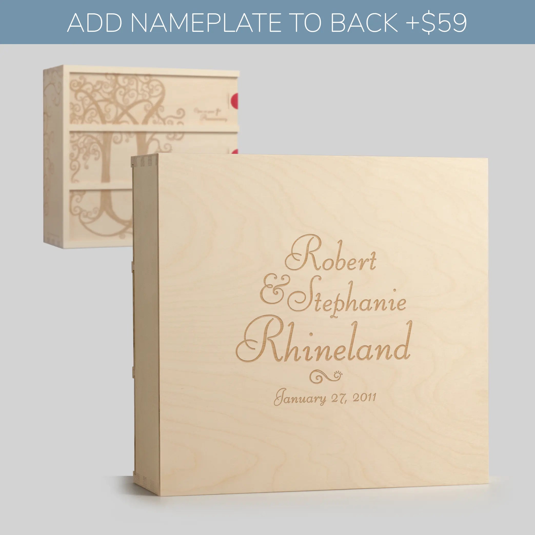 Names engraved on back of Anniversary Wine Box