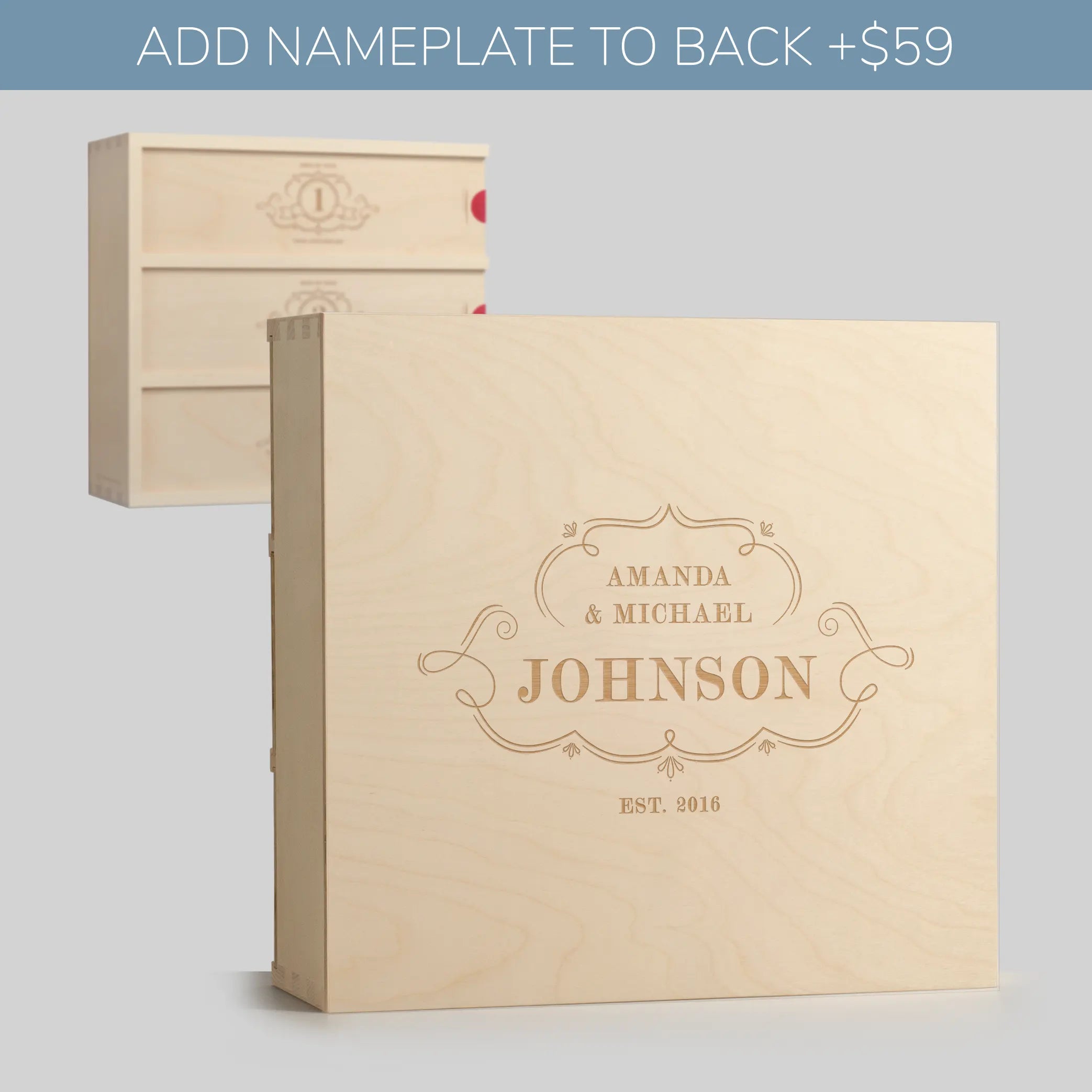 Names engraved on back of Anniversary Wine Box