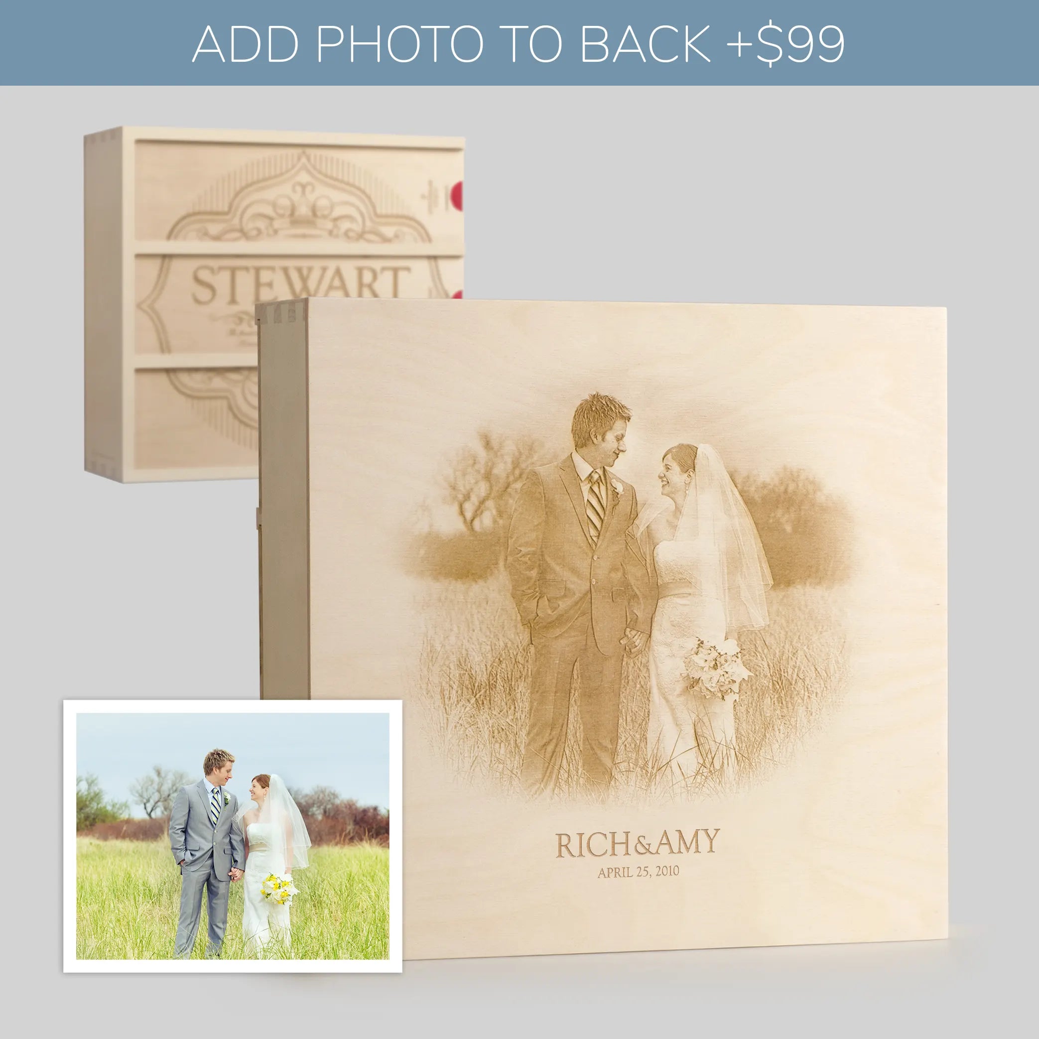 Photo engraved on back of Anniversary Wine Box
