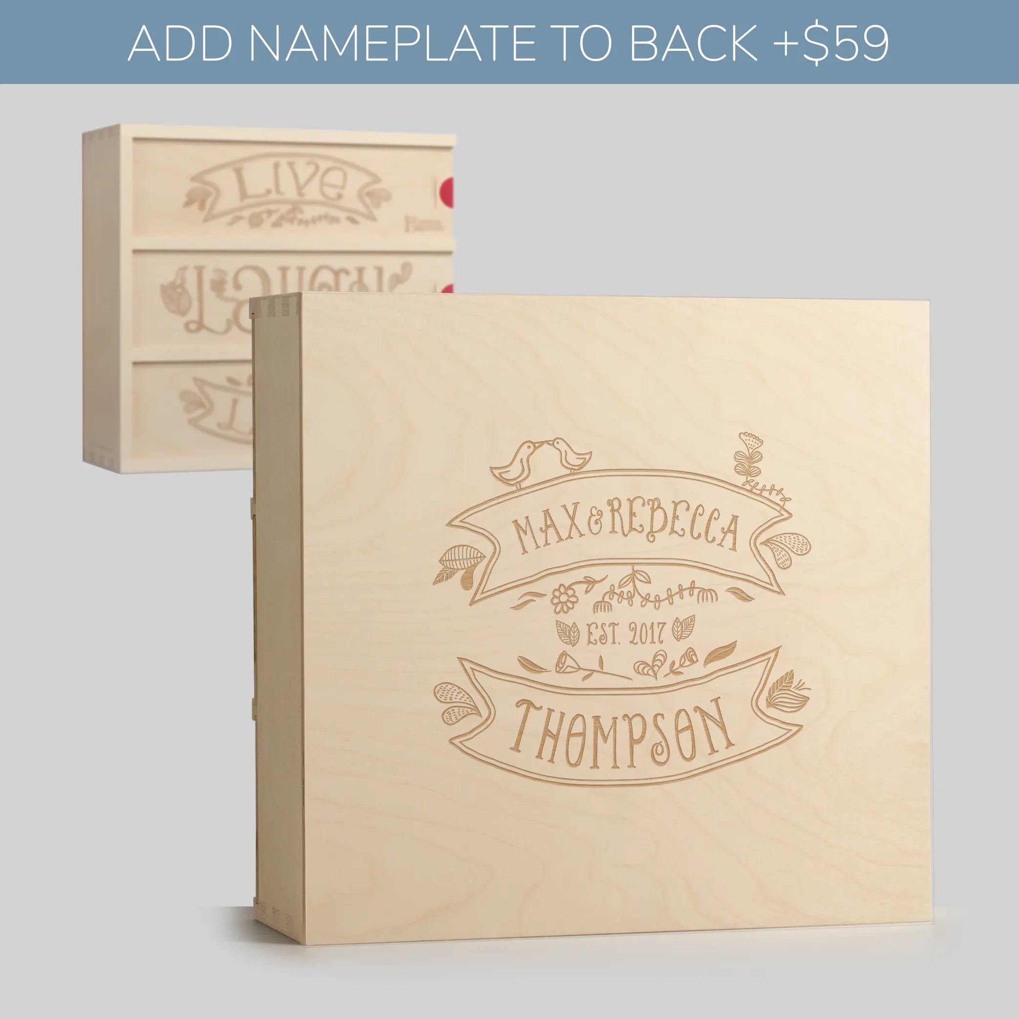 Names engraved on back of Anniversary Wine Box