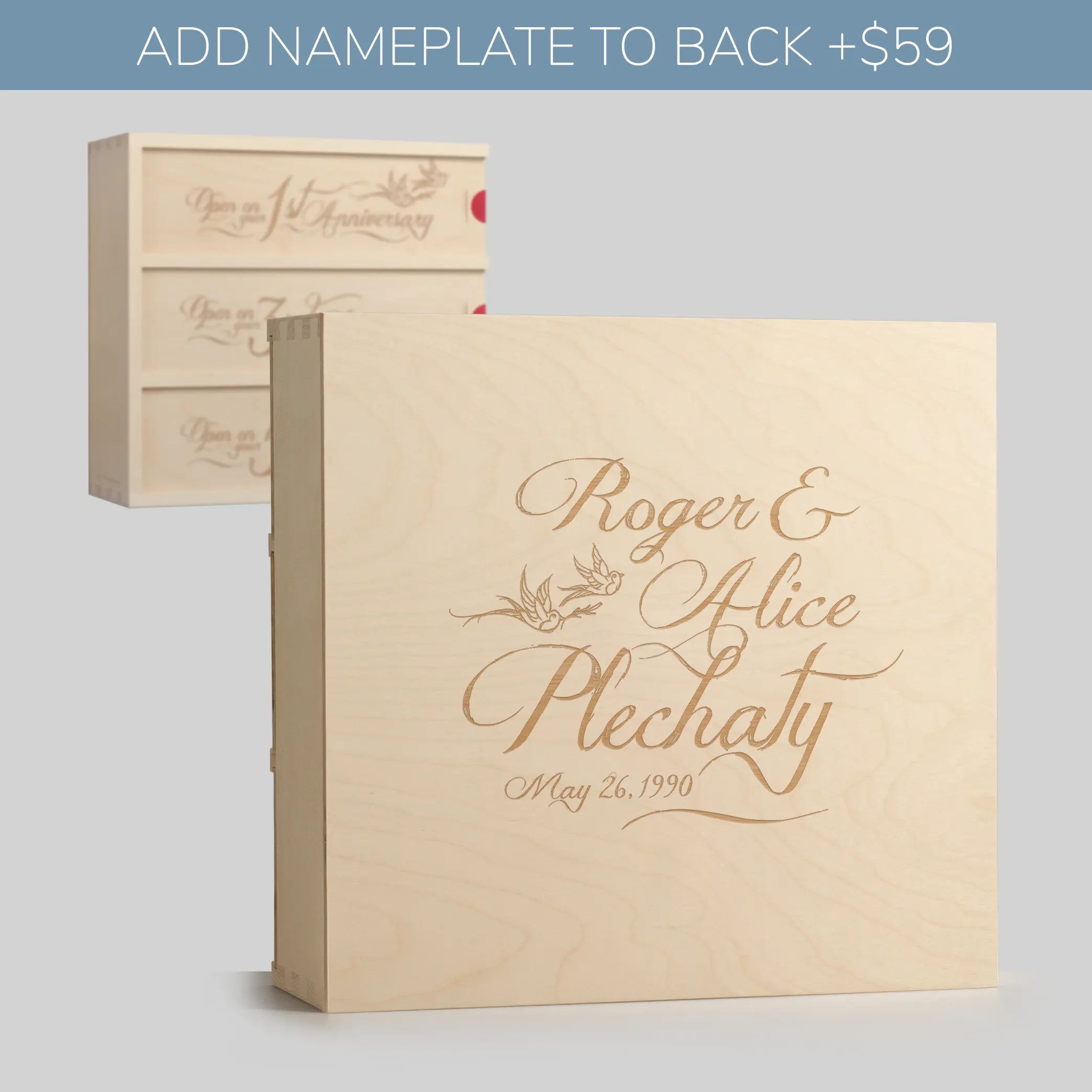 Names engraved on back of Anniversary Wine Box