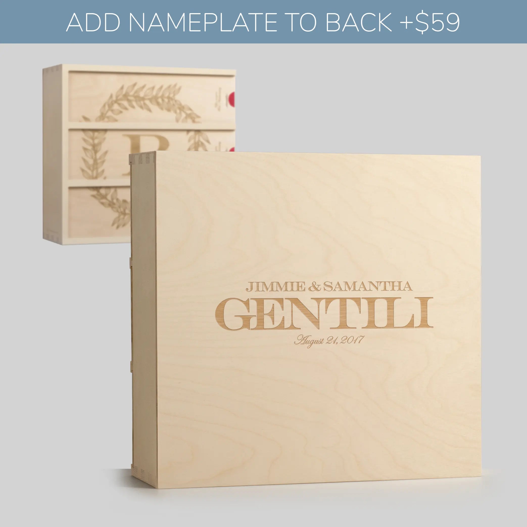 Names engraved on back of Anniversary Wine Box