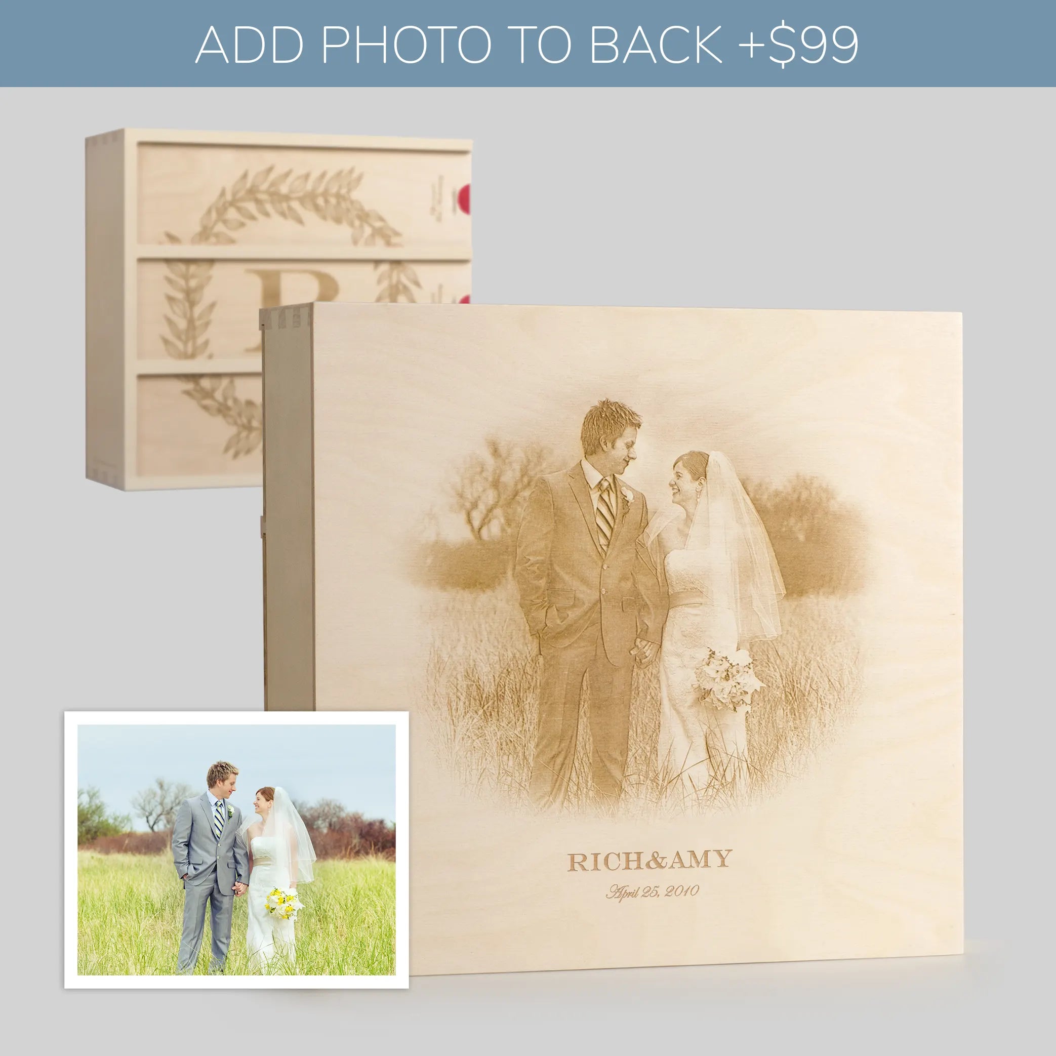 Photo engraved on back of Anniversary Wine Box