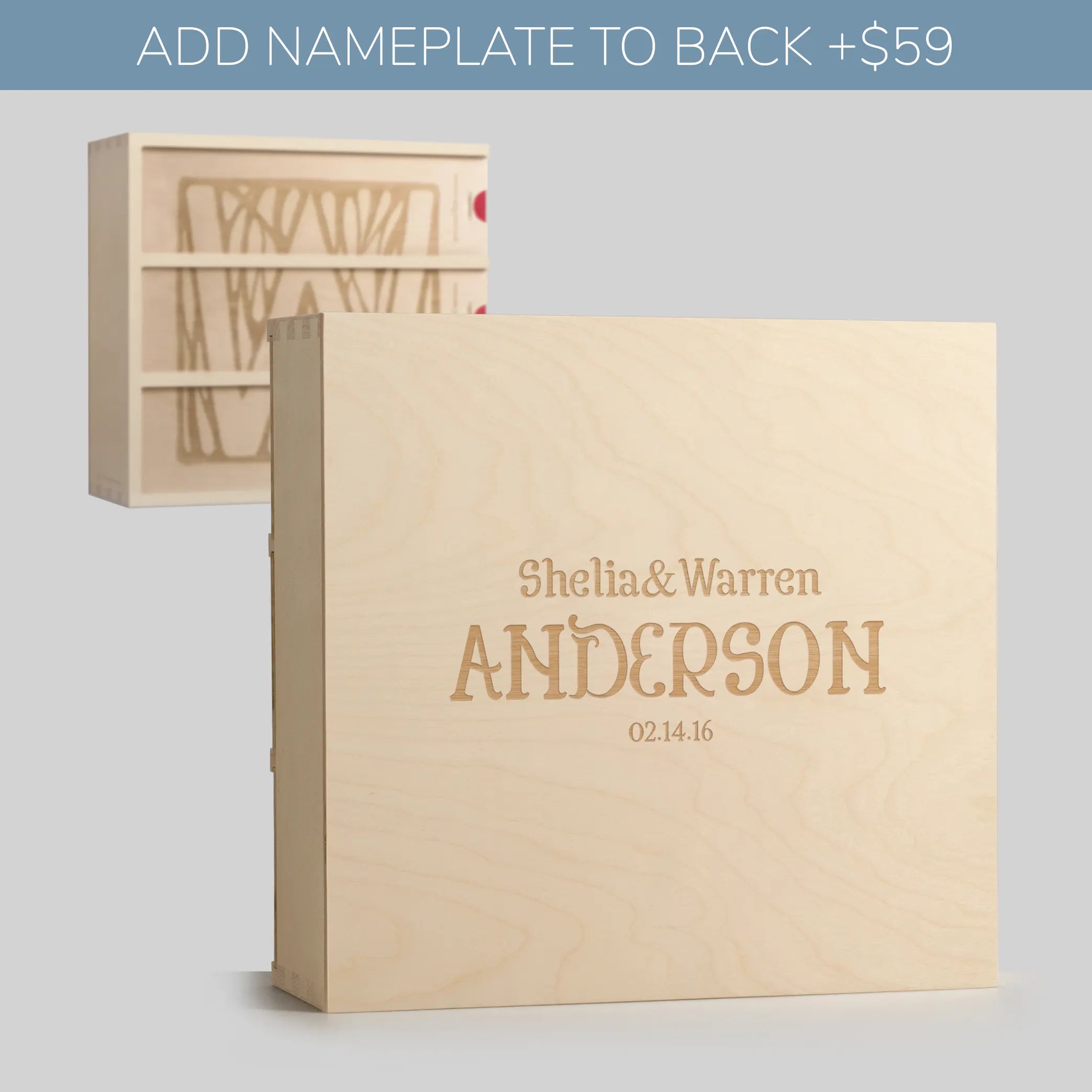 Names engraved on back of Anniversary Wine Box