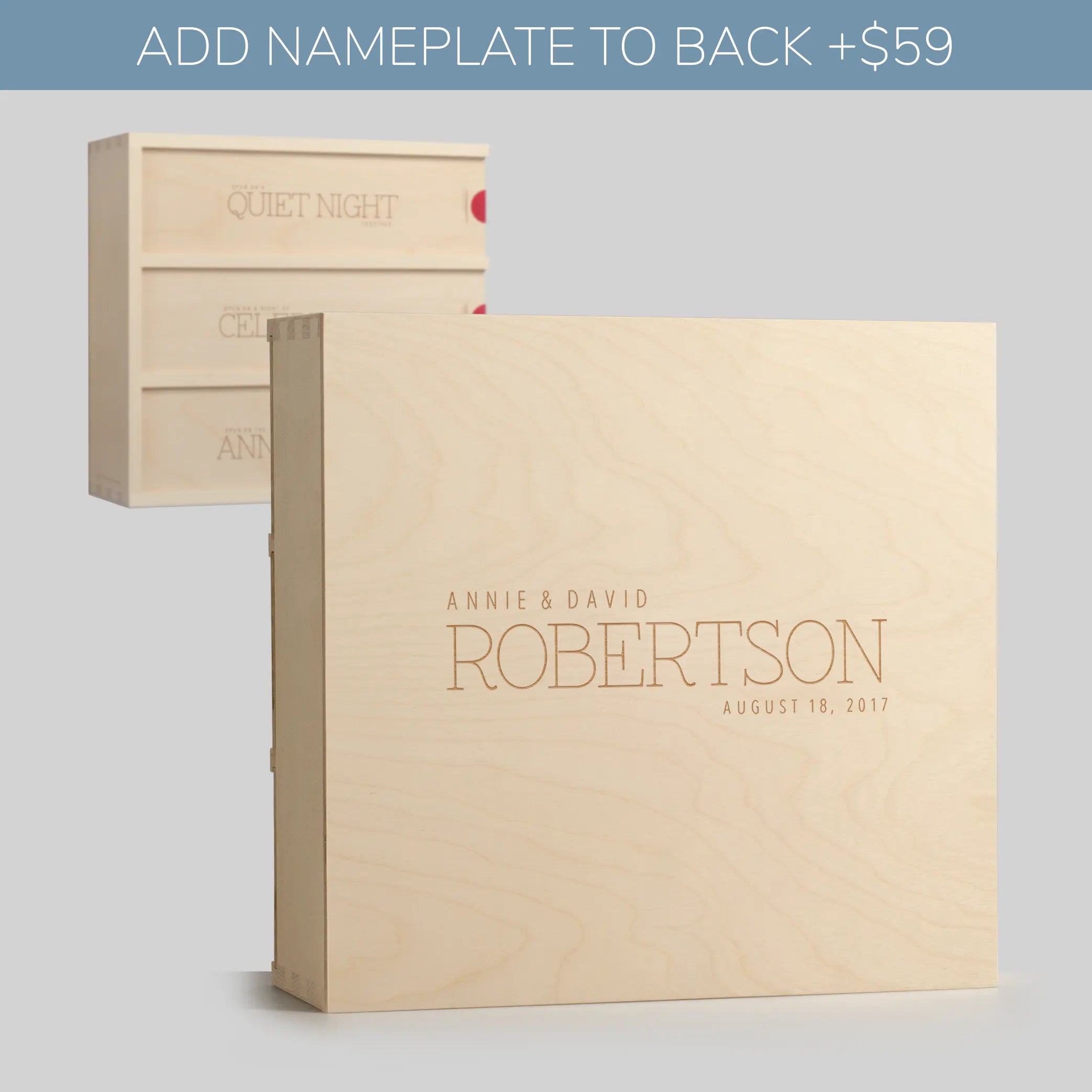 Names engraved on back of Anniversary Wine Box