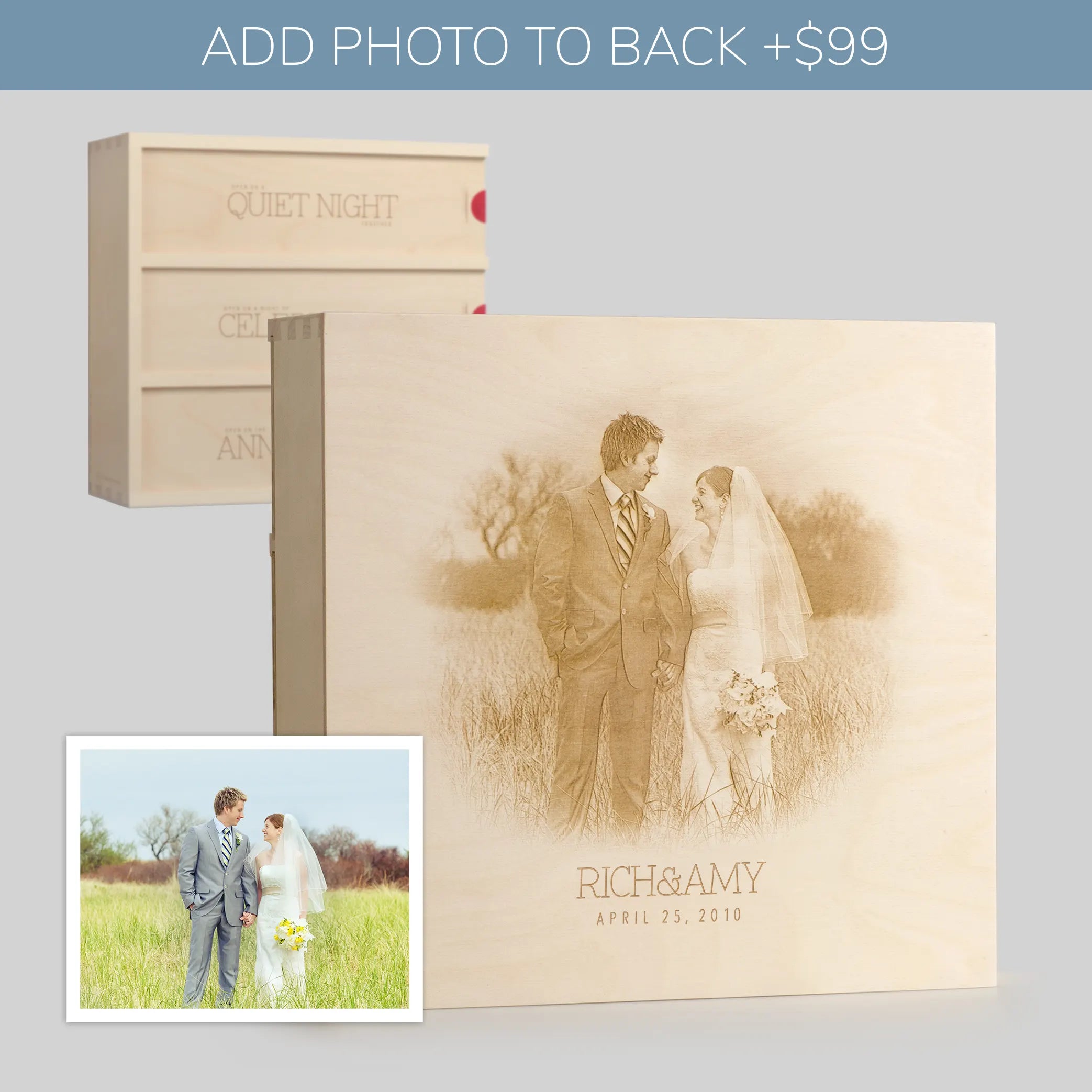 Photo engraved on back of Anniversary Wine Box