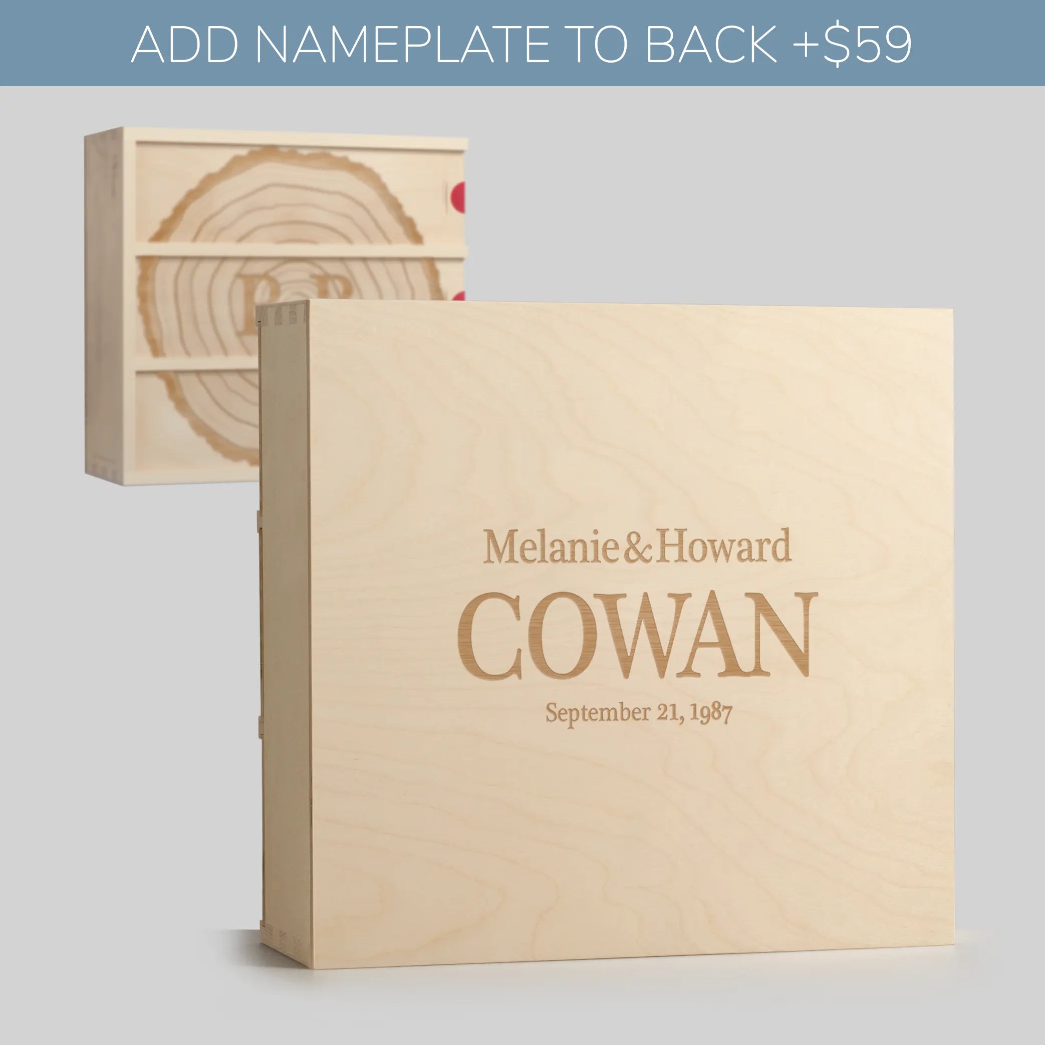 Names engraved on back of Anniversary Wine Box