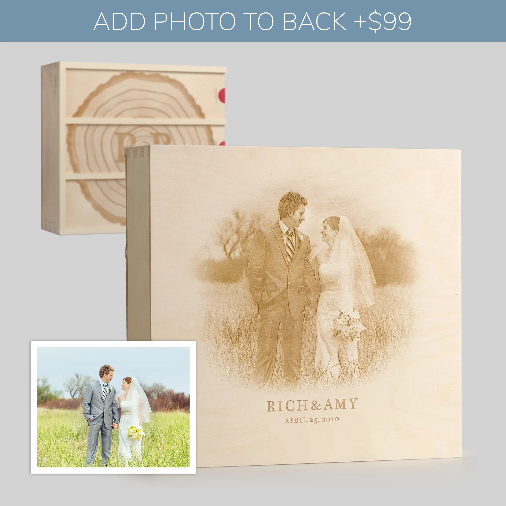 Photo engraved on back of Anniversary Wine Box