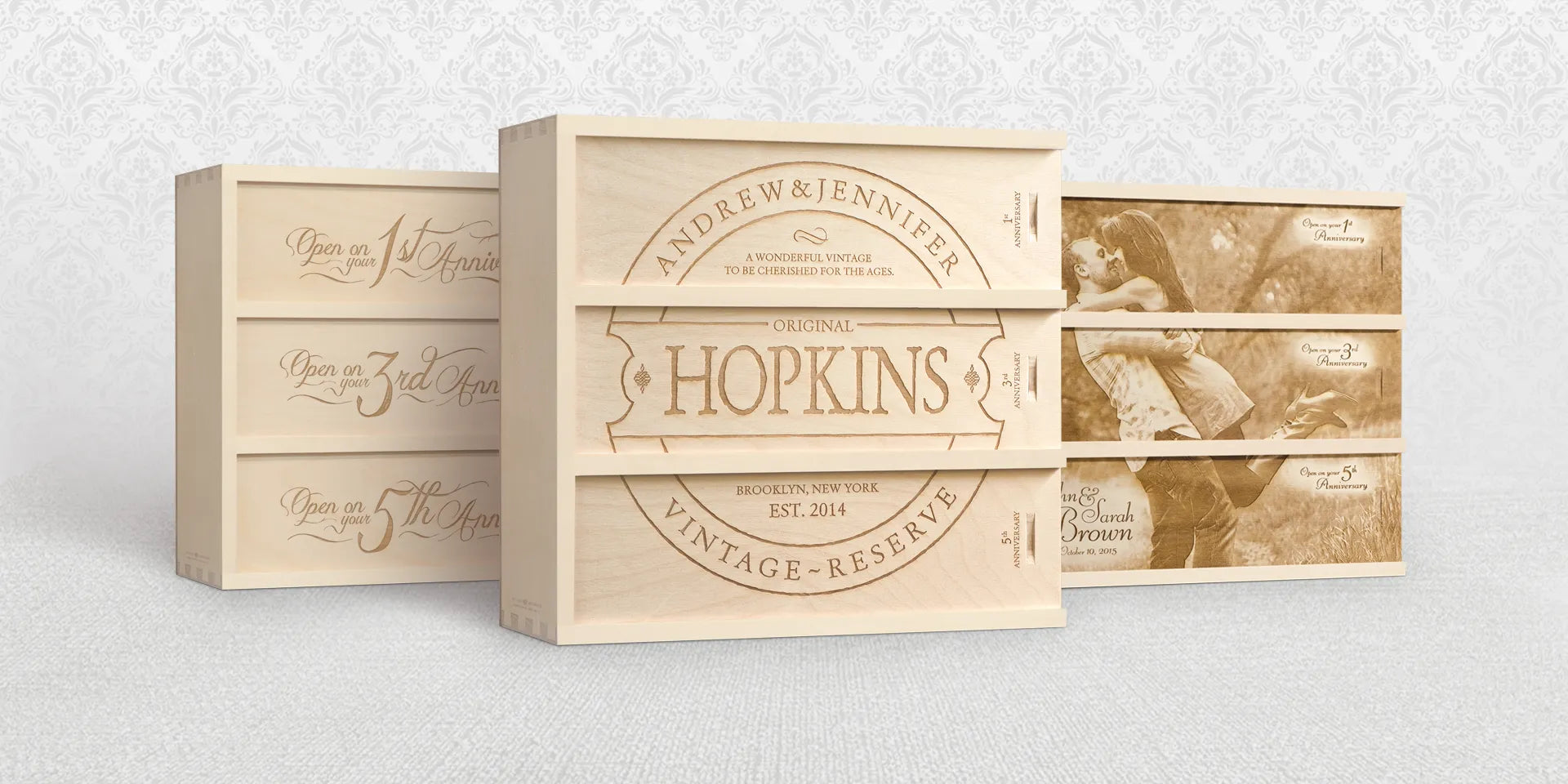 Anniversary Engraved Wine Boxes